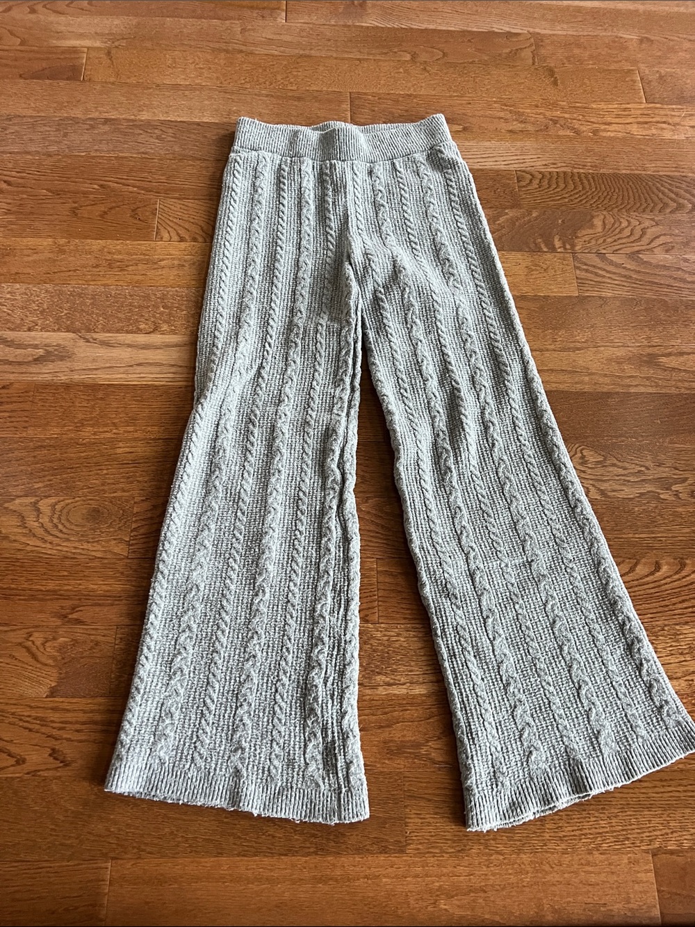 Pink Rose Gray Cable Knit Wide-Leg Pants